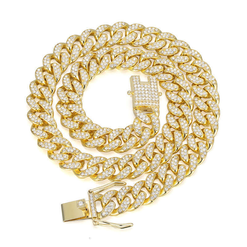 Cross-border bestseller 13mm Cuban chain high-quality alloy diamond necklace, men's women's bracelet, European and American hip-hop jewelry