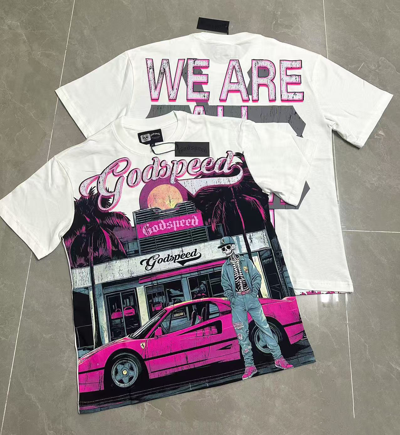 American niche trendy brand GO retro washed and distressed skull print loose short-sleeve T-shirt