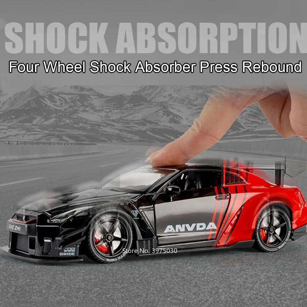 1:24 Scale Alloy Diecast GTR Cars Models Toys Pull Back Miniature Sports Car with Light Sound Vehicles for Boys Birthday Gifts Z260307