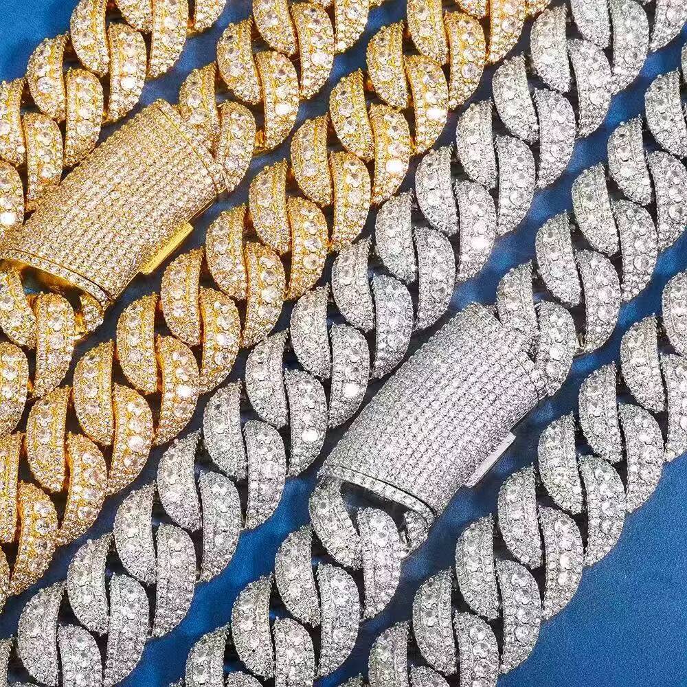 Factory Direct Sale 22mm Full-diamond Bubble Cuban Chain Mens Necklace Hip-hop Accessory