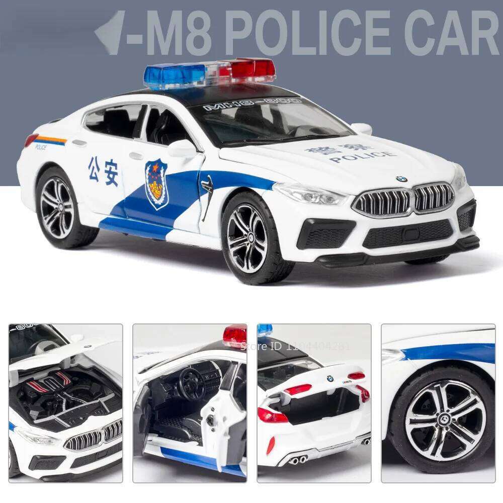 1:32 M8 M4 Alloy Police Car Diecast Model Toys 6 Doors Opened Sound Light Pull Back Miniature Vehices Favorite Collecting Models Z260306