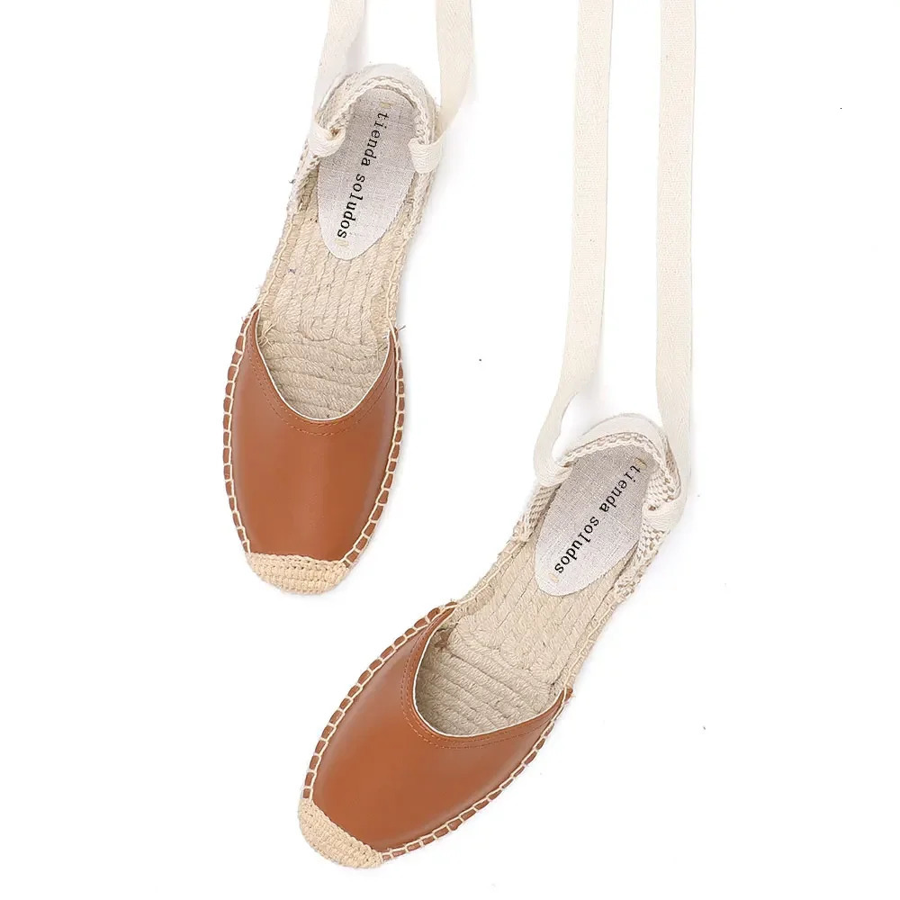 Espadrilles Sandals Shoes Fashionable Genuine Leather T-Strap Platform Womens Sandals Womens Casual Lace-up 260306