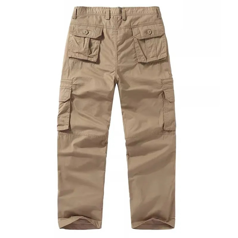 2026 Cotton Casual Pants Men Solid Color Straight Multi Pocket Cargo Pants Mens Fashion Breathable Safari Style Sports Trousers 260305