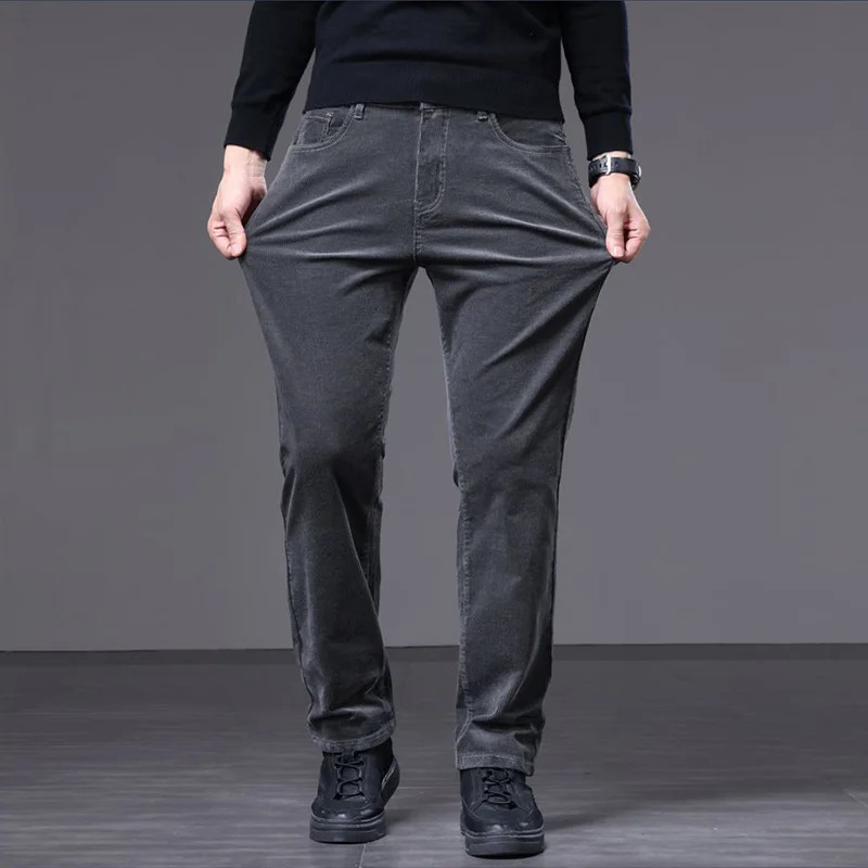 Winter Warm Fleece Army Green Mens Corduroy Pants Thicken Business Small Straight Slim Outdoors Cargo Work Casual Trouser Male 260305