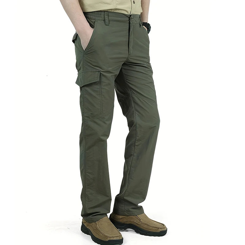 Casual Men Pants Summer Multiple Pockets Cargo Pants Quick Dry Thin Trousers Outdoor Hiking Workout Breathable Long Pant 260304
