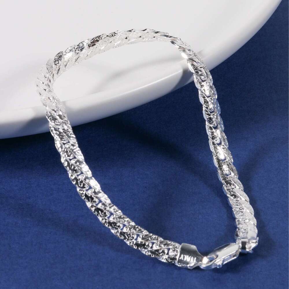 Pure S925 Personality Fashion Export Silver Plated Hammer Point Couple Bracelet Cuban Chain Cross-Border High Quality