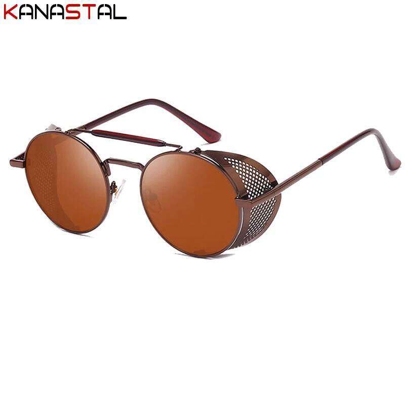 Men's UV Protection Sunglasses Steampunk Sun Glasses Retro Round Metal Frame Women Gothic Mirror Lenses Fashion Party Eyewear 26Y0302