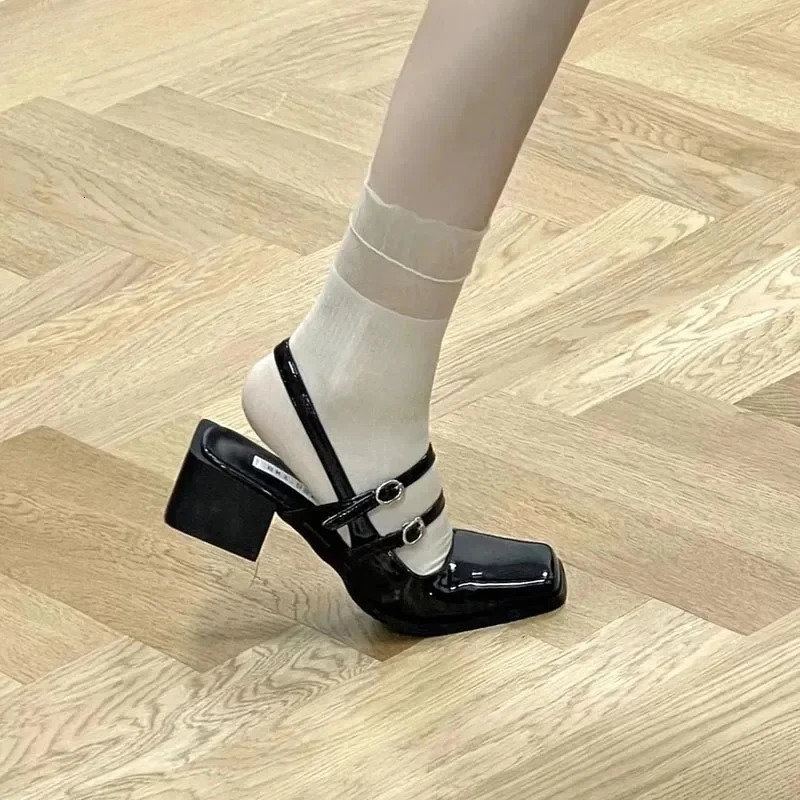 Retro Style Summer Thick Heel Women Sandals Fashion Square Toe Singbacks Shoes Ladies Elegant Party Dress Sandalias 260303