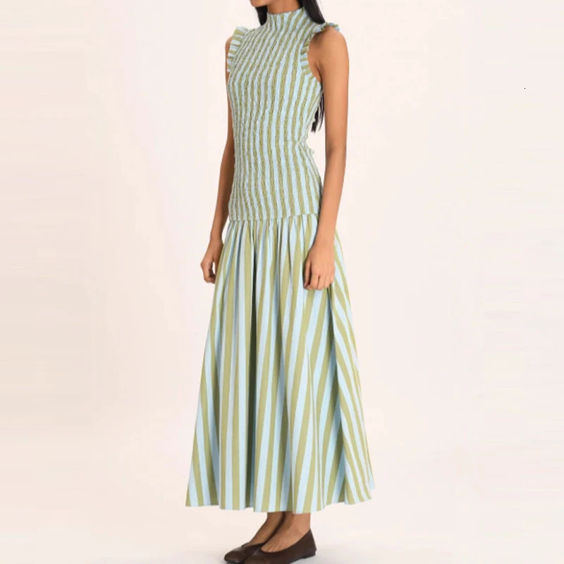 Fashion Half High Collar Vacation Long Dress Casual Sleeveless Draped Bohemian Elegant Hight Waist Slim Swing Party 260306
