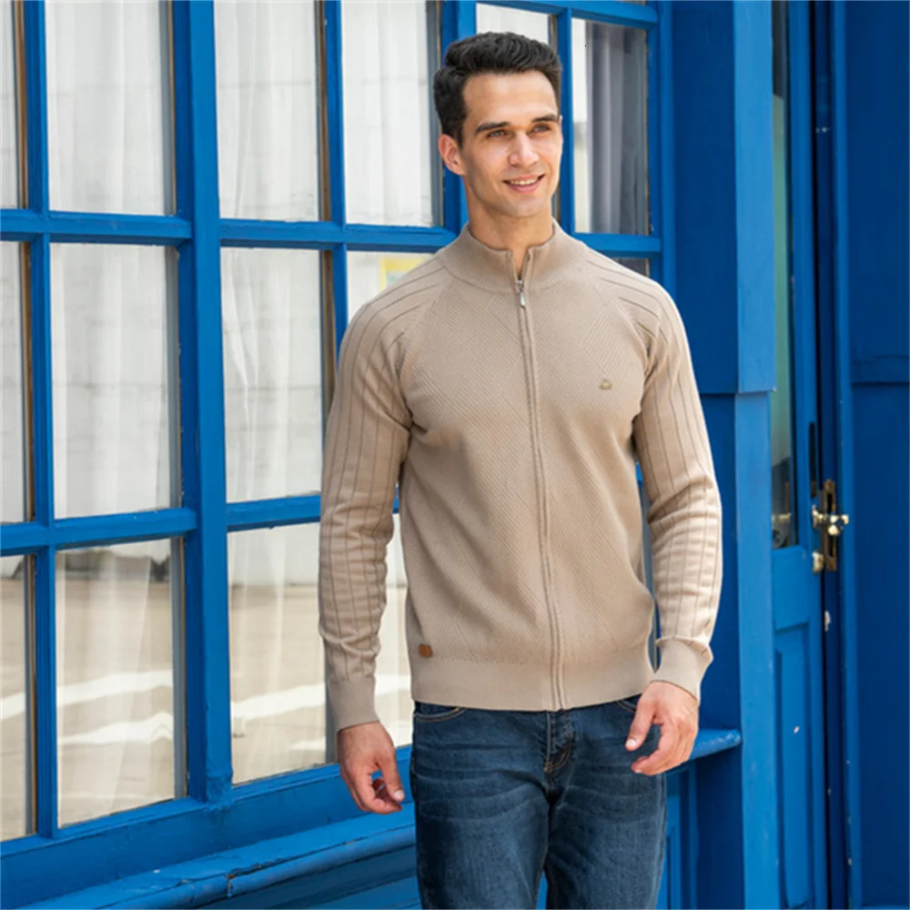 AIOPESON Argyle Solid Color Cardigan Men Casual Quality Zipper Cotton Winter Mens Sweaters Fashion Basic Cardigans for Men 260306