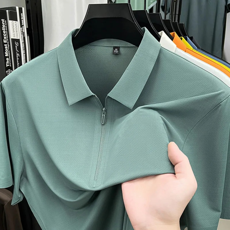 Mens Breathable Mesh Polo Shirt Lightweight Zip-Up Quick-Dry Soft Stretch Fabric Casual Summer Outdoor Activities 260305