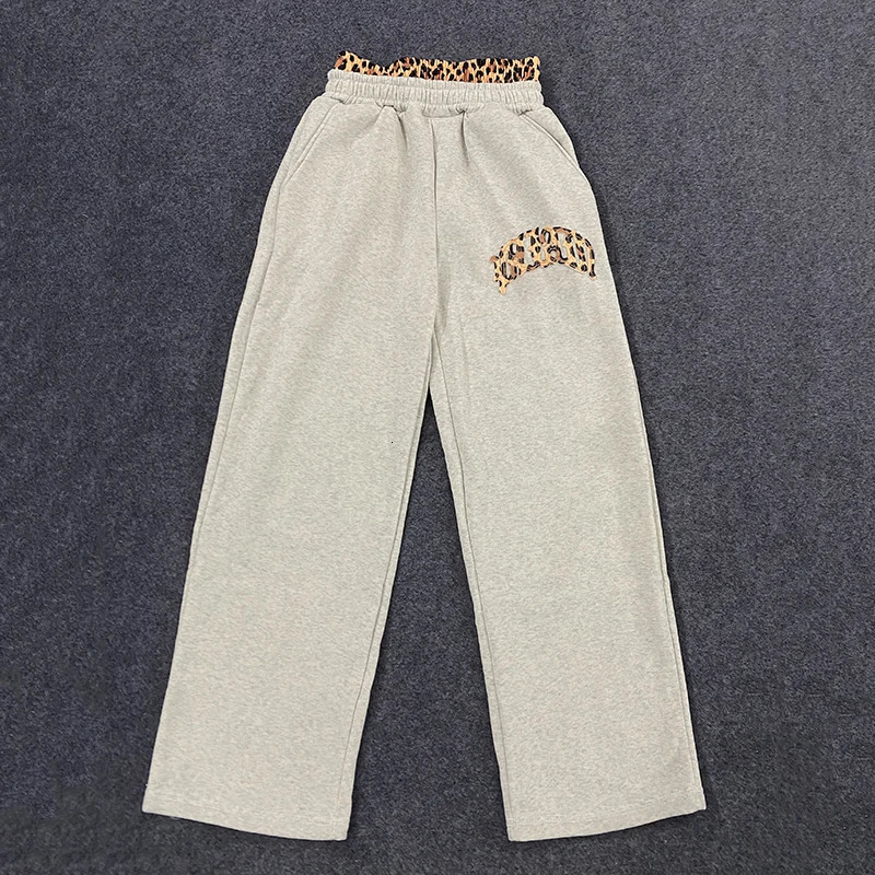 Leopard Print Letter Embroidered Double Waistband Street Casual Pants Y2K Style Mens And Womens Versatile Sweatpants 260303