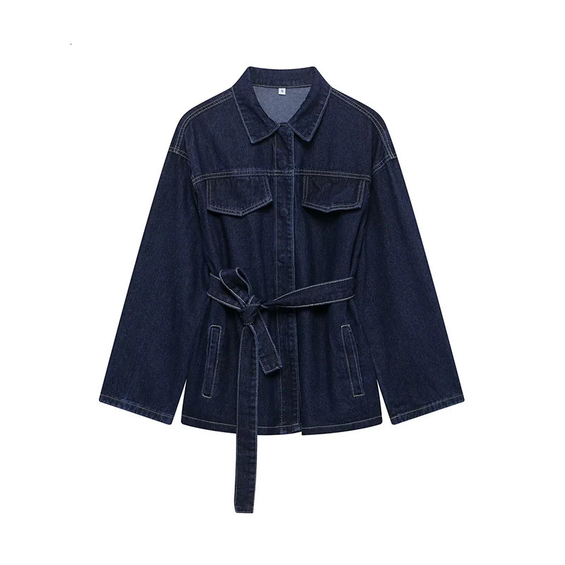 Willshela Women Fashion With Belt Denim Blue Single Breasted Jackets Vintage Lapel Neck Long Sleeves Female Chic Lady Outfits 260306