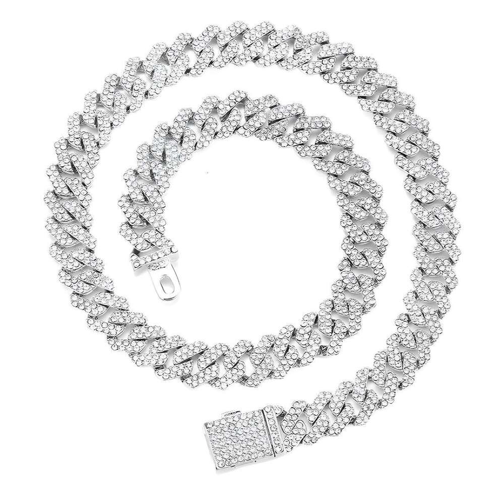 Cross-Border Hot-Selling Hip-Hop Style Full Necklace Rhombus Versatile 12mm with Diamond High-End Cuban Chain Jewelry Wholesale