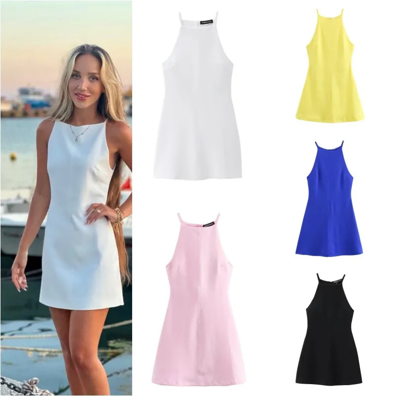 Interlock halter Dress ETJ sexy sleeveless A-line fitted dress is made of stretchy and flexible knitted fabric 260306
