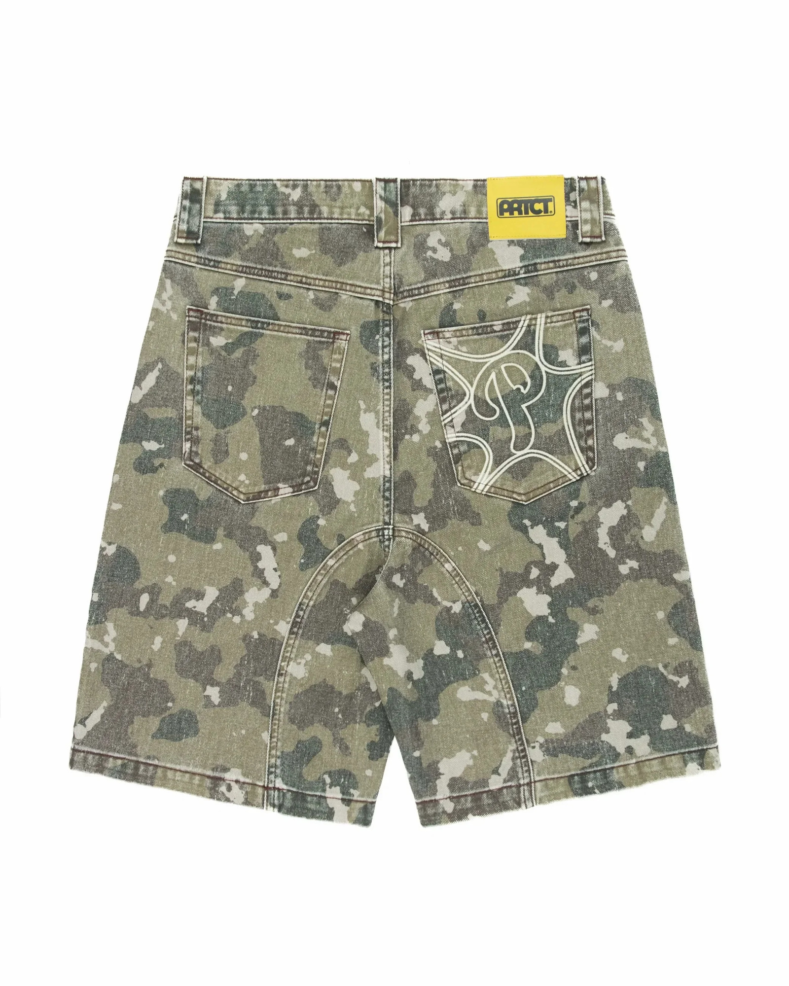 American Retro Camouflage Denim Shorts Y2K Jeans Letter Embroidery Washed Camouflage Baggy Shorts Low Waist Over The Knee Pants 260306