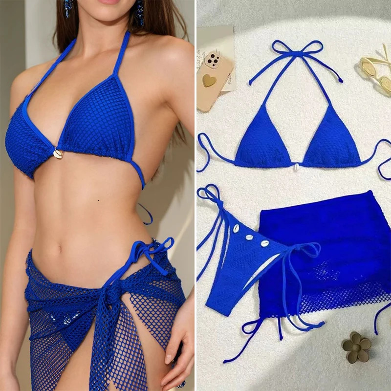 Summer Swimsuit For Women Sexy Bikini Set Pushup Padded Bra Thong Three Pieces Neck Halter Beachwear Bathing Swimsuits 260306