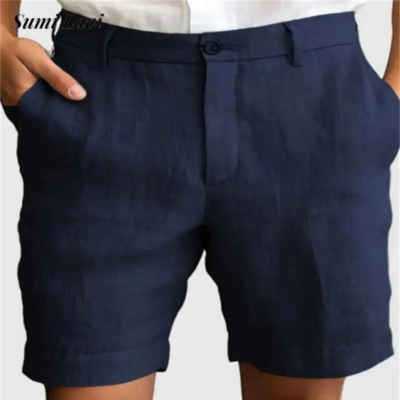 Summer Breathable Casual Linen Shorts Mens Fashionable Zipup Button Daily Leisure Loose Straight Solid Color Men 260306