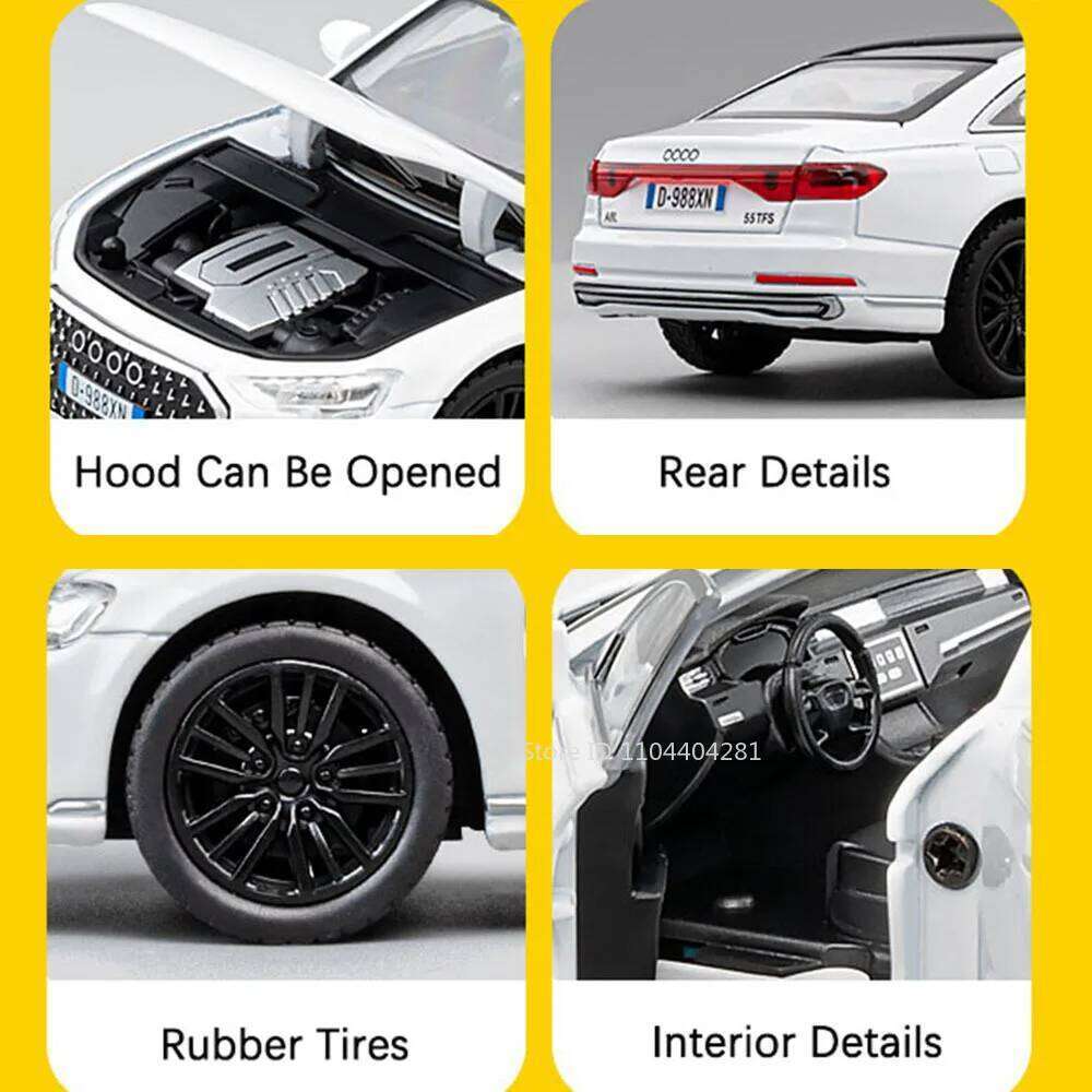 1:32 A8 RS7 Toy Alloy Diecast Car Doors Opened with Sound Light Front Wheel Steering Miniature Model Perfect Birthday Gift Z260306