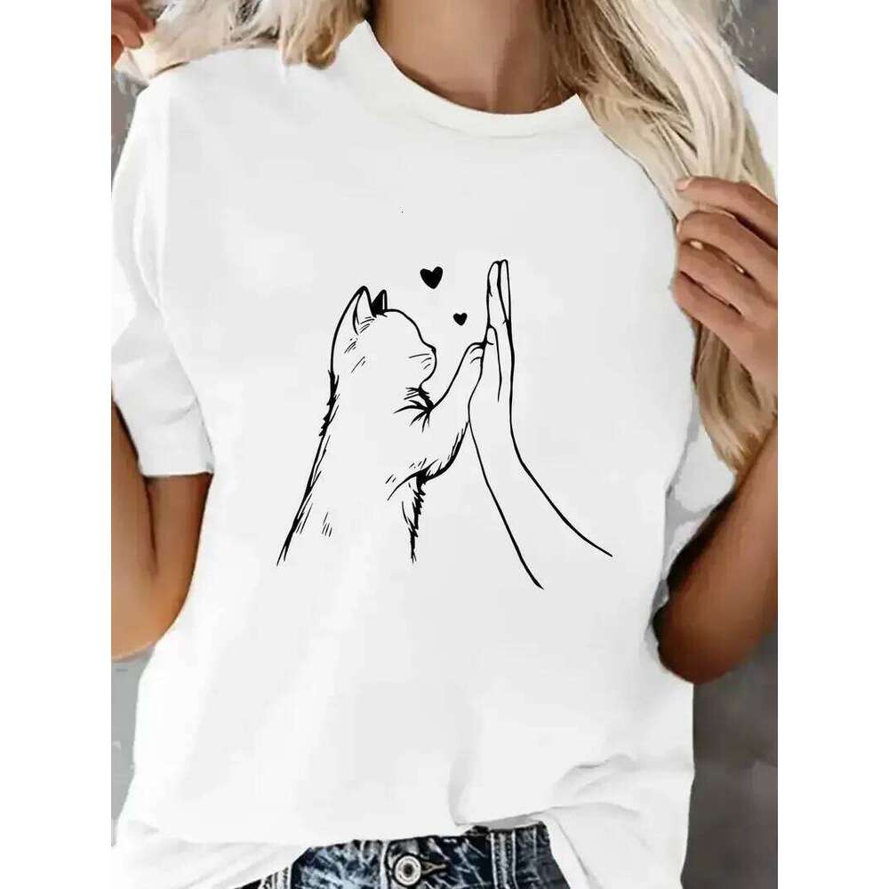 Comfortable Lovely Cat Paw Heart Print Short Sleeve T Shirt Women's T-Shirt Clothing Top Tee XJ260306 XJ260306