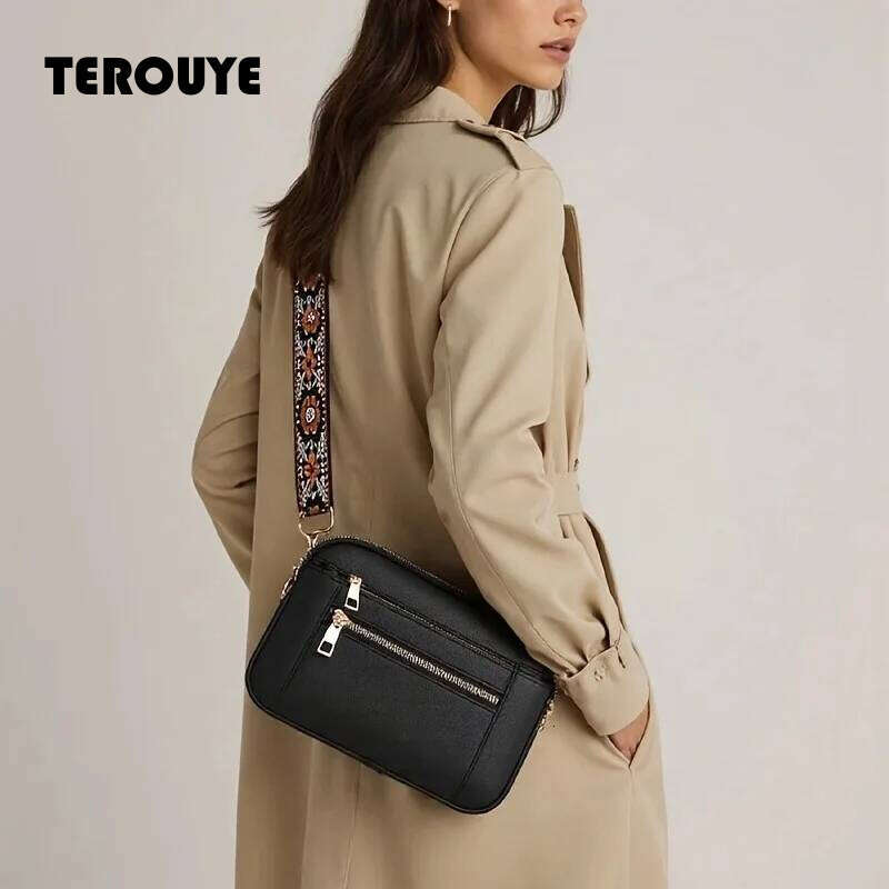 2026 Retro Fashion Classic Women's Multifunctional Zipper Shoulder Strap Crossbody Small Square Bag Suitable For Office TEROUYE