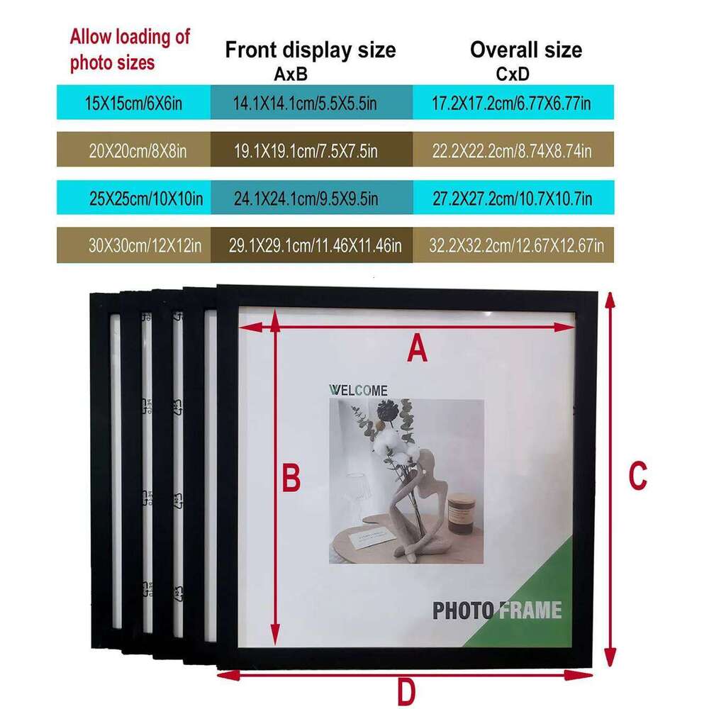 5pc Square Photo Frames Set - 15/20/25/30cm Wooden Wall & Tabletop Home Decor Commemorative Gift for Wedding/Gallery Wall4 Size H260306