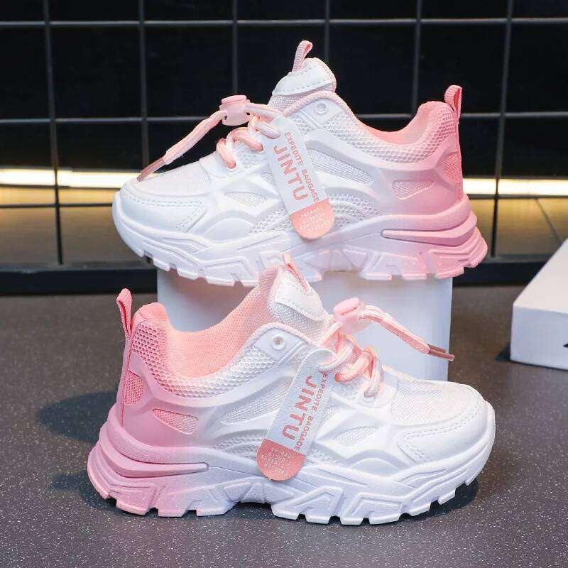 Spring Autumn Girls Low Top Sneakers Children Fashion Daddy Boys Breathable Gradient Color Front Lace Up Running Shoes H260207 H260305