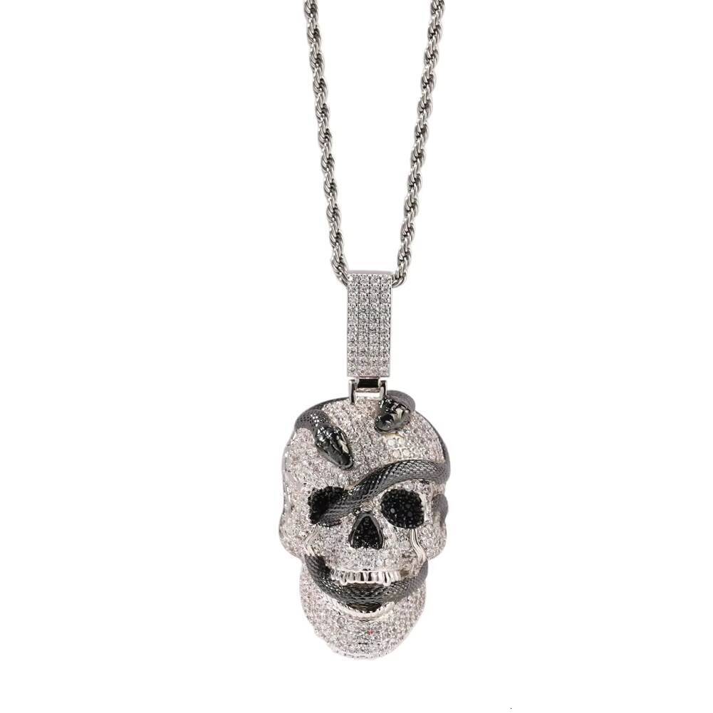 Super Big Size Gold Diamond Skull Pendant Snake Skull Iced Out Man Hip Hop Pendant Scary Sparking Men Pendant Necklace