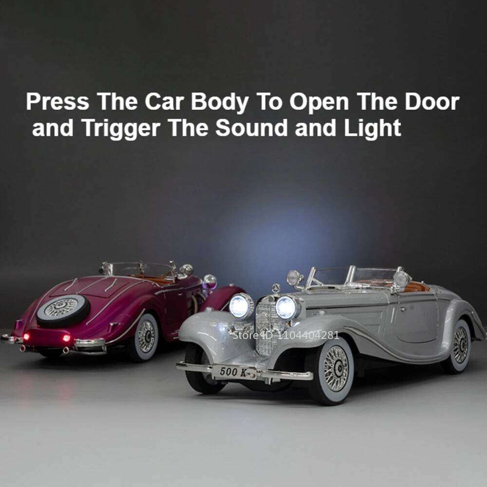 1:24 500K 300SL Alloy Models Diecast Classic Car Doors Opened Sound Light Pull Back Miniature Vehices Vintage Collectibles Gifts Z260307