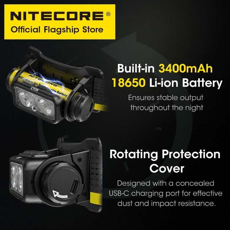 NITECORE NU43 USB-C Rechargeable Headlamp 1400 Lumens for Trail Running LED Work Light Fishing Trekking Built in 18650 Battery H260307