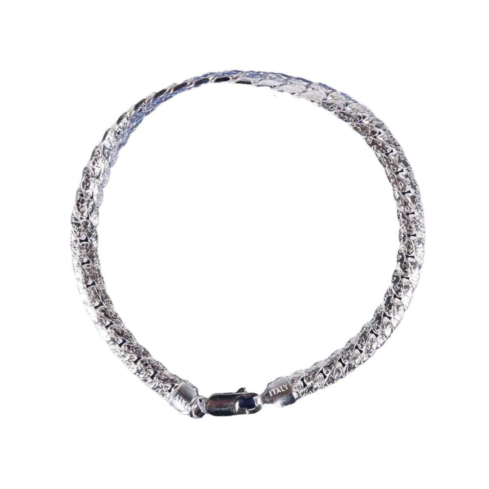 Pure S925 Personality Fashion Export Silver Plated Hammer Point Couple Bracelet Cuban Chain Cross-Border High Quality