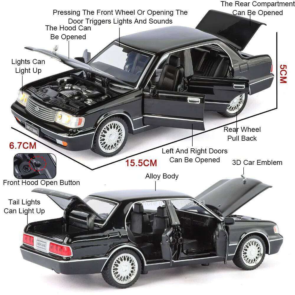 1:32 Crown GR86 Diecast Alloy Miniature Model Toys Car with Sound Light Pull Back 6 Doors Opened Vehices Children Christmas Gift Z260306