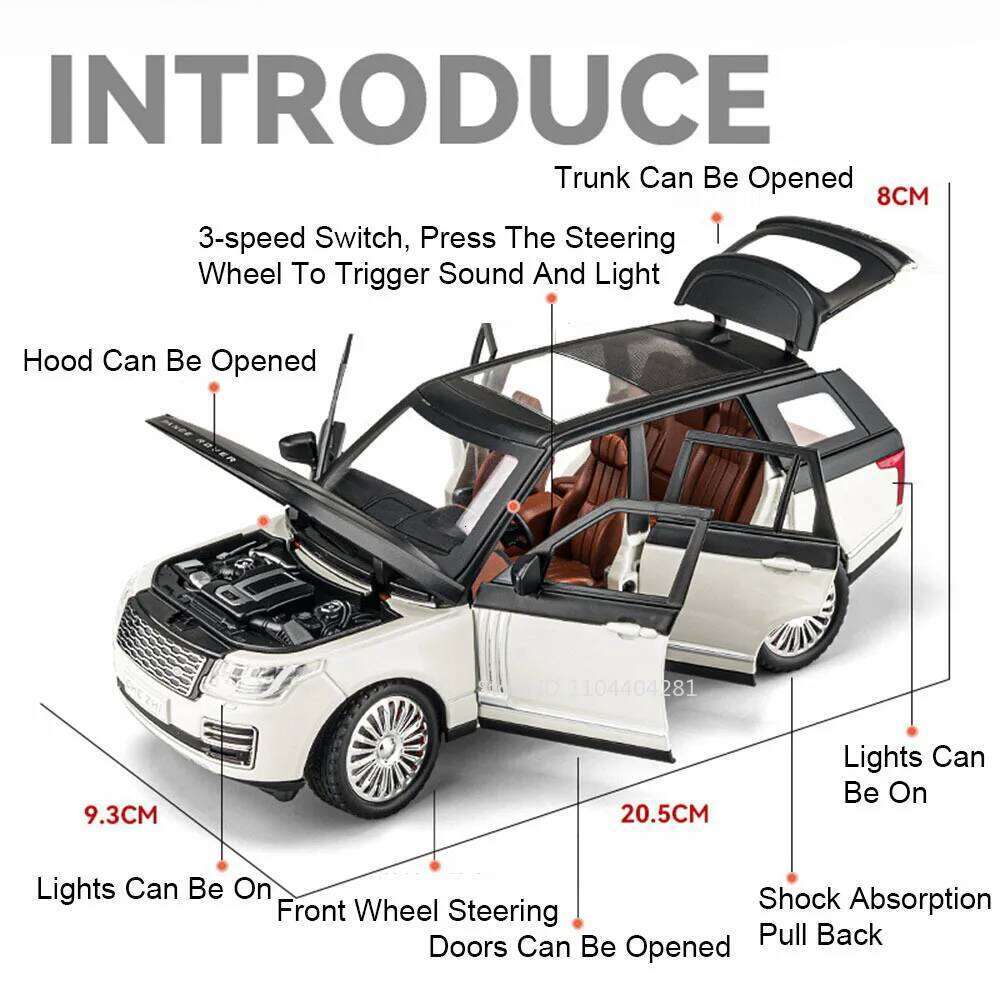 1:24 Land Range Rover SV2022 Model Toys Alloy Diecast Cars 6 Doors Opened Sound Light Pulll Back Vehices Birthday Surprise Z260307