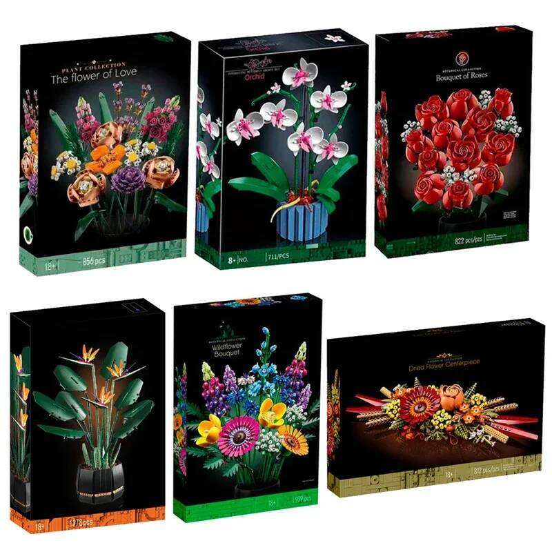 8 Creative Bouquets of Eternal Flowers, Roses, Succulents, Building Blocks, for Girls and Children, Christmas Gifts C260306
