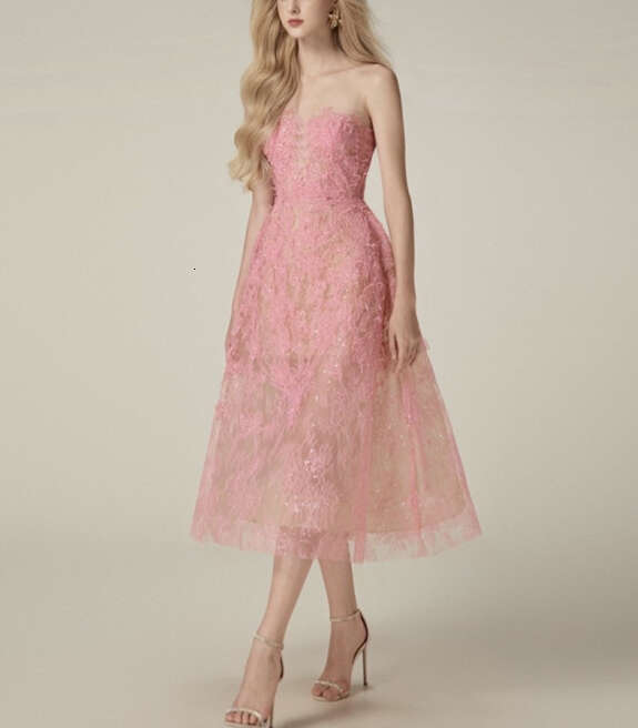 2026 niche A1 designer fashion brand princess fairy style lace mesh waistband fluffy ball dress