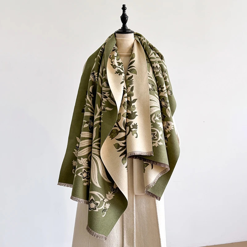 2025 Womens Winter Cashmere Scarf - Floral Printed Tasseled Pashmina Shawl Wrap Bandana Poncho 260302