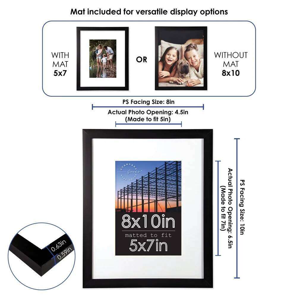 8x10 Black Picture Frames 5-Pack Matted 5x7 Tabletop Wall Display Gallery Framing Durable Shatter Resistance Home Decor H260306
