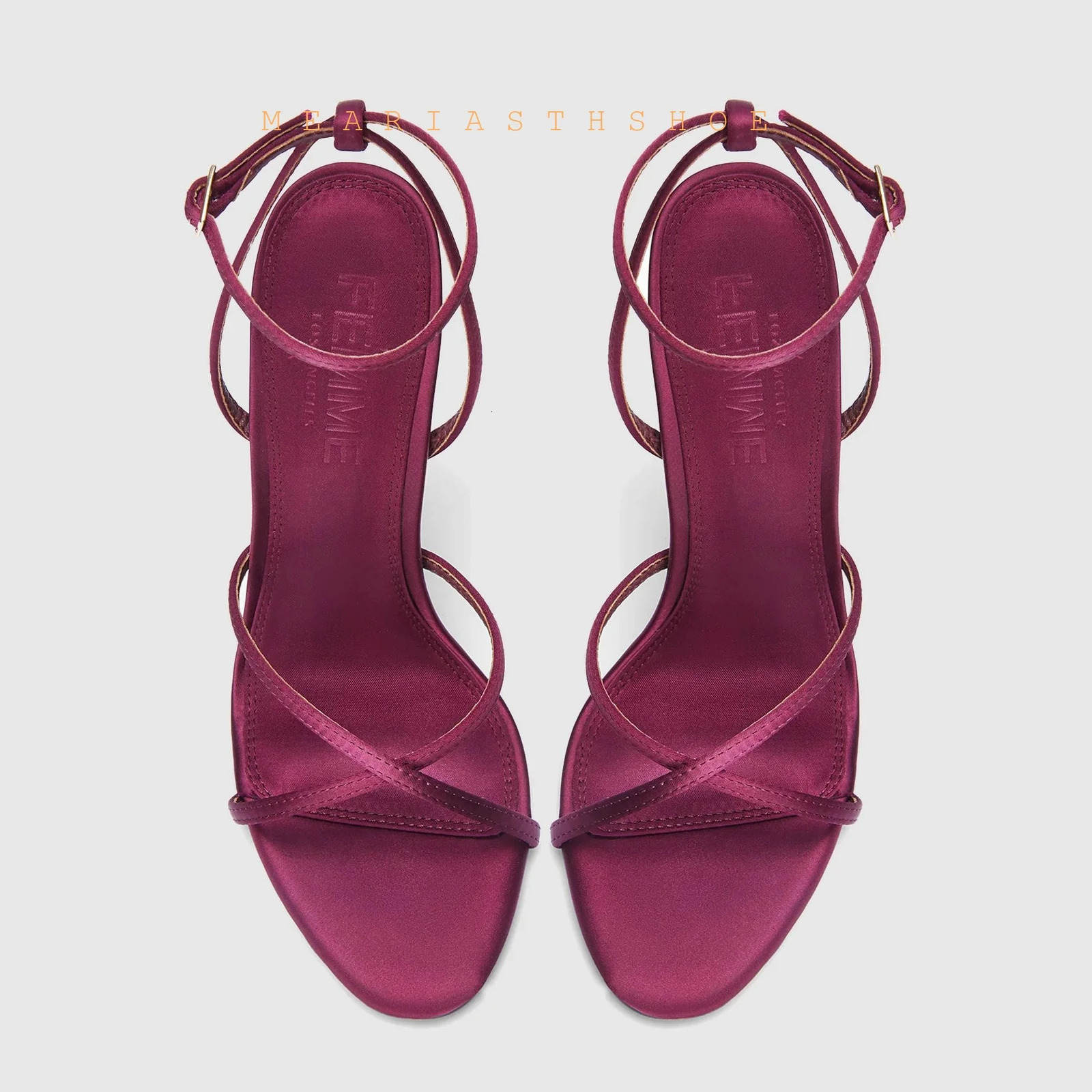 Fashion Silk satin Pumps High Quality Handmade Custom Shoes open Toes Ankle Buckles High Heels Sandals Dress Womens Shoes 260305 - view 4