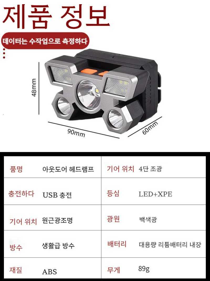 Outdoor high-intensity headlamp five-head headlamp mining lamp night fishing lamp USB rechargeable airplane light outdoor H260307