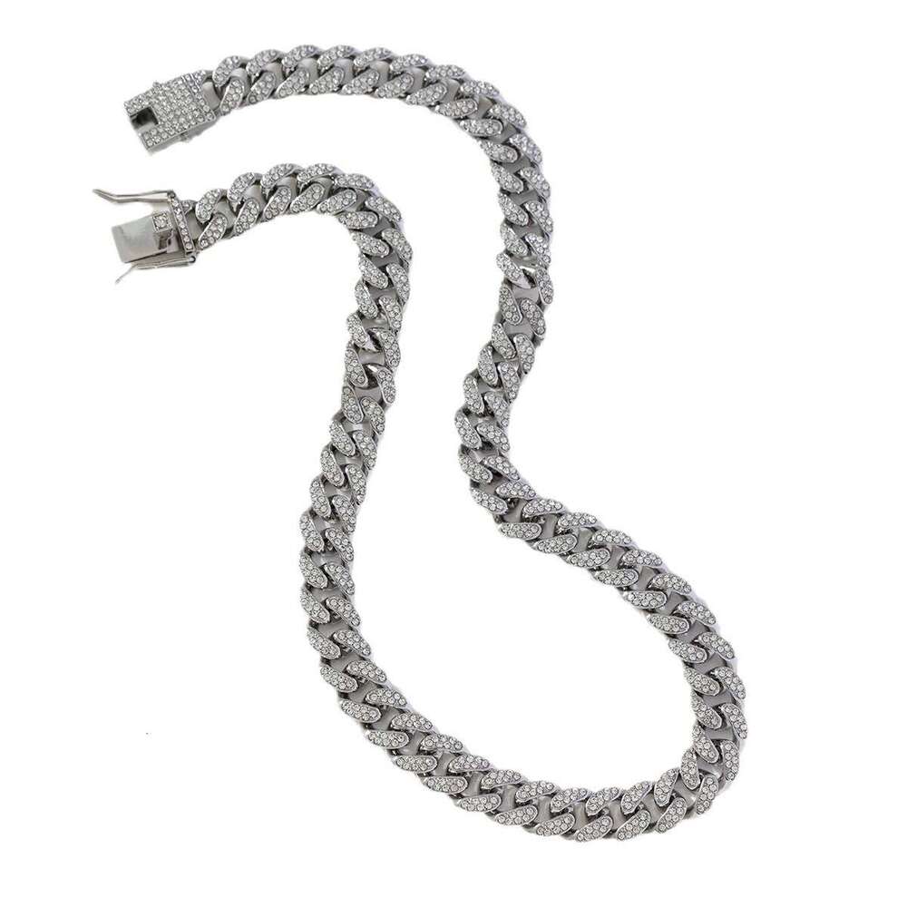 Popular personalized full-diamond hip-hop Cuban chain necklace 14mm men's fashion punk bracelet high-quality jewelry set