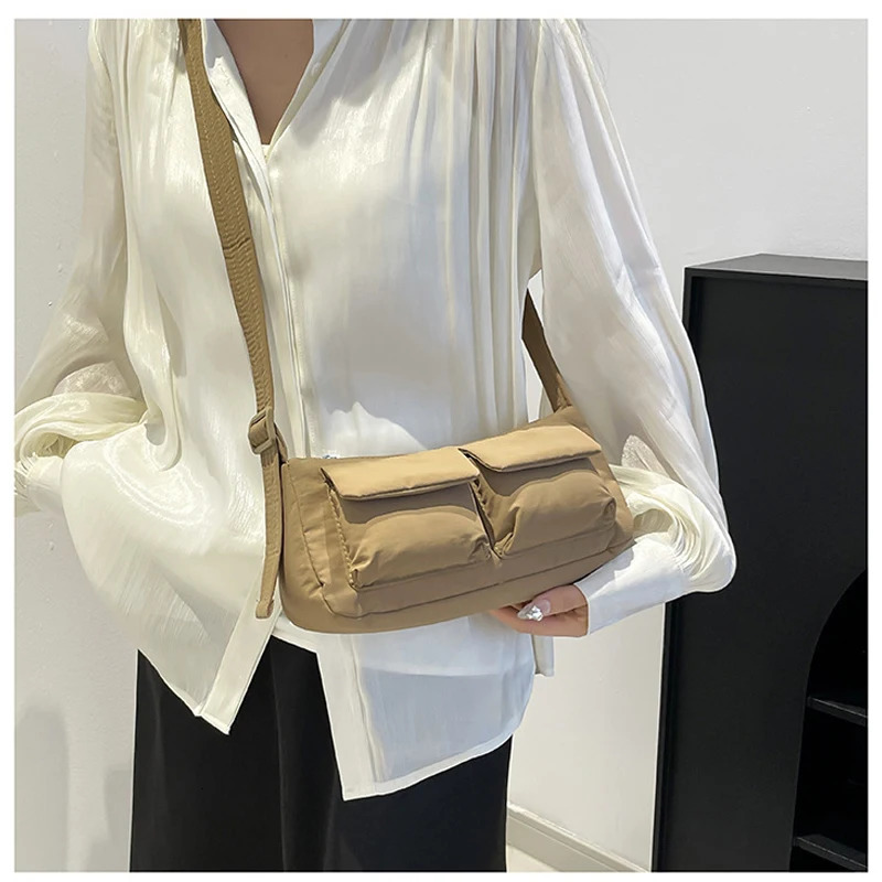 Women Casual Shoulder Bag Solid Color Simple Messenger Hobos Large Capacity Nylon Crossbody Zipper Closure for Party Vacation 260306