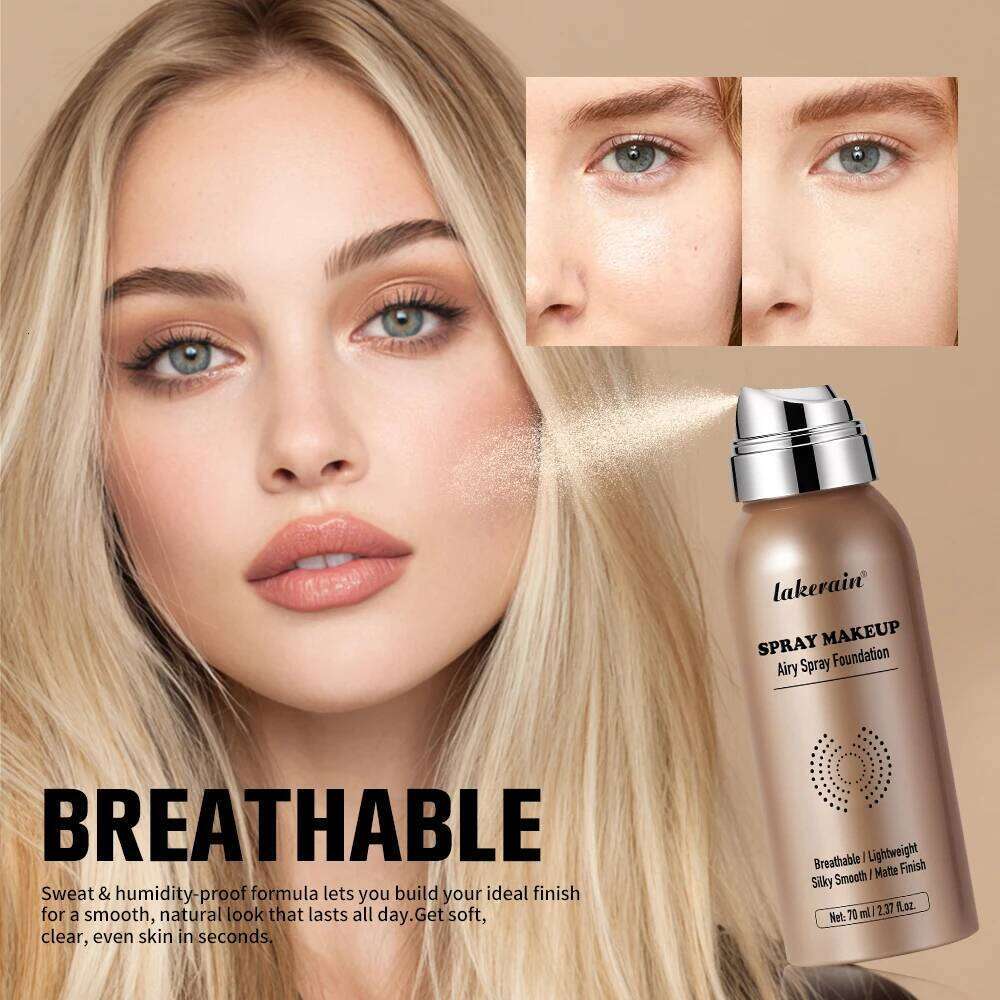 Magic Airbrush Foundation Airy Spray Makeup Silky Mist Buildable Coverage Waterproof Sweat Proof Flawless Matte Finish 26L0306