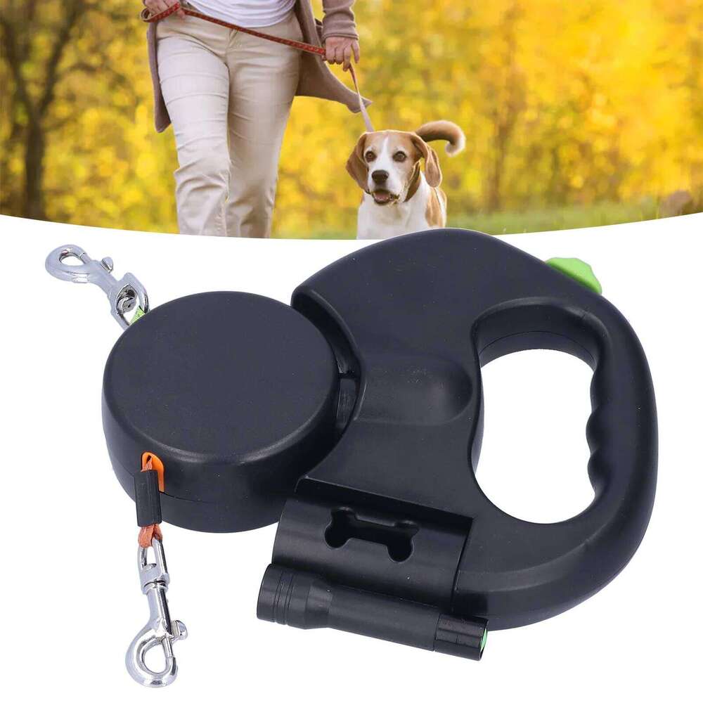 Automatic Pet 1 Tow 2 Retractable Double Dog Leash With Flashlight And Bag Dispenser Bamubi