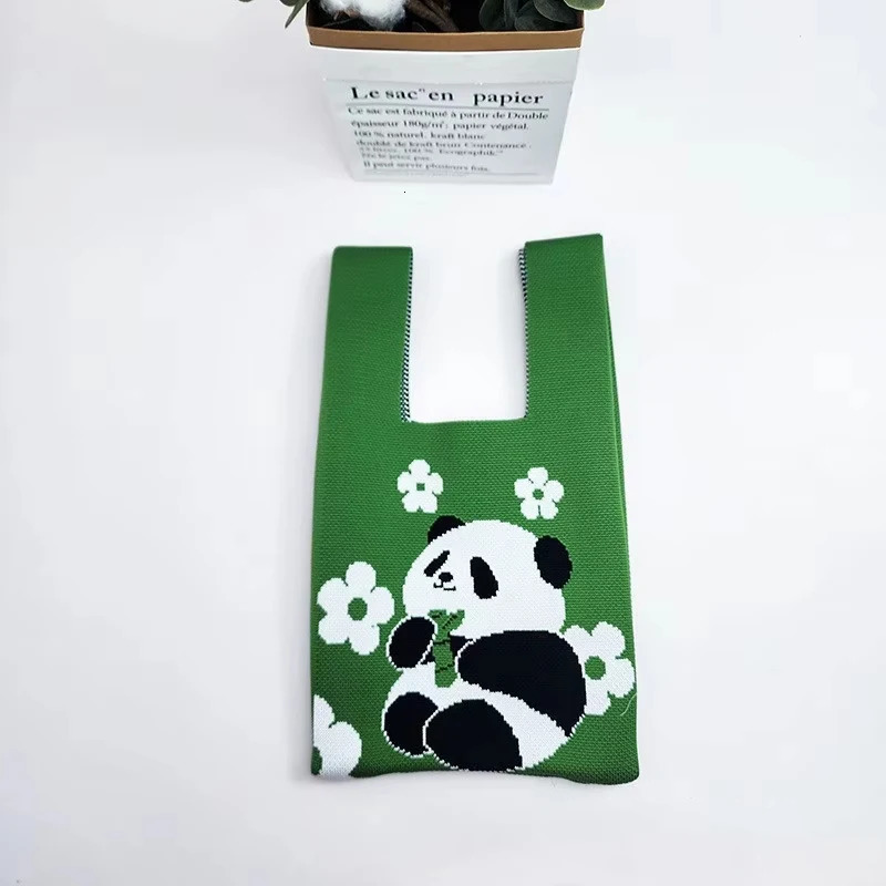 UNTIOR Cute Panda Knitted Bag Spring Stylish Mini Casual Wristlet Student Reusable Tote Suitable for Daily Outdoor Use 260307