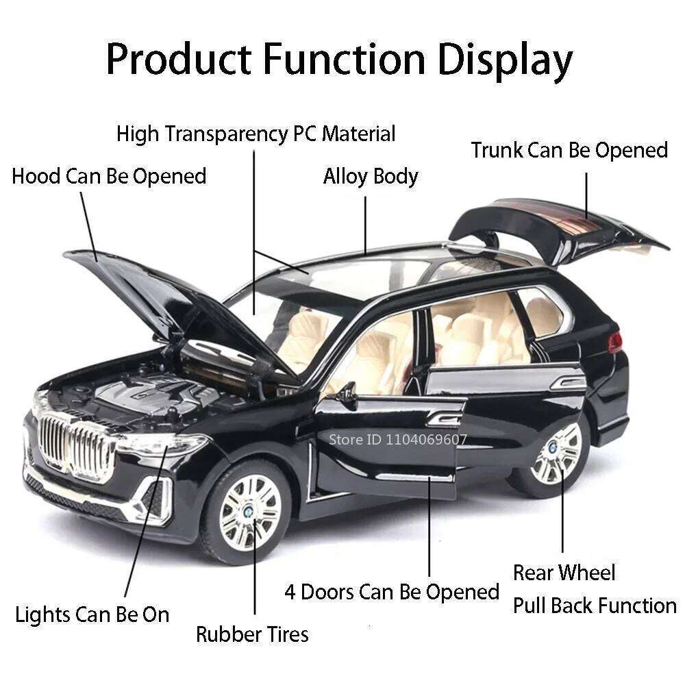 1:24 X7 X5 SUV Alloy Miniature Model Diecast Toys Car 6 Doors Opened Sound Light Pull Back Vehices for Boys Children's Day Gifts Z260307