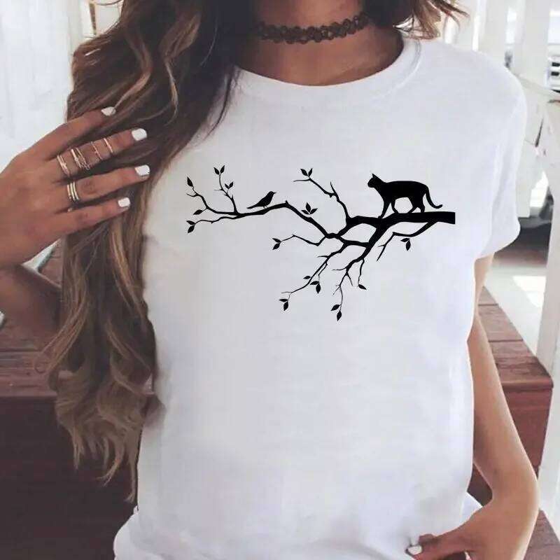 Fashion Women Cartoon Cat Love Pet Lovely Style Shirt Print T-shirts Stylish Short Sleeve Graphic T Top Female Tee T-Shirt XJ260306 XJ260306