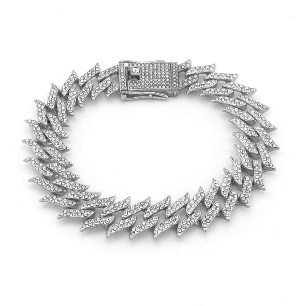 New Full Diamond Thorn Cuban Chain High-Quality Design Sense Spiked 18mm Box Clasp Alloy Hip-Hop Necklace Wholesale