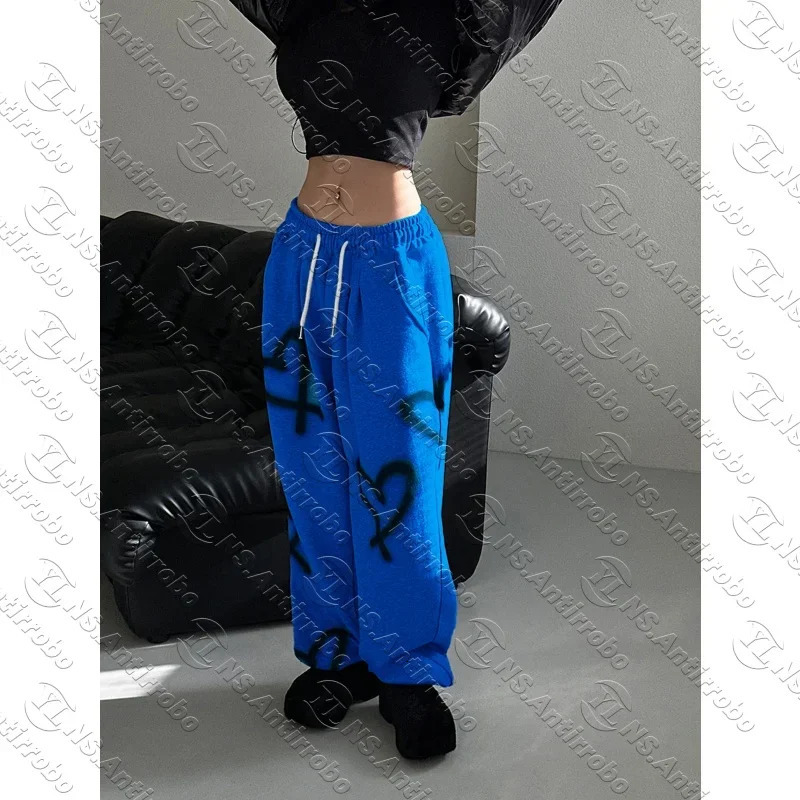 25-26 Summer Autumn Womens Random Heart Print Drawstring Waist Sweatpants Y2k Pants Wide Leg Sweatpants 260304