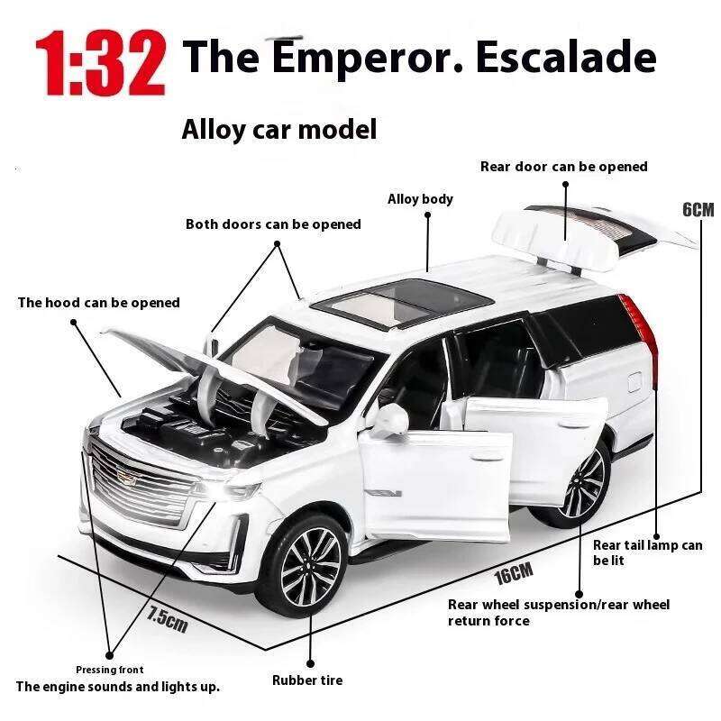 Diecast 1:32 Cadillac Escalade SUV Alloy Model Sound And Light Pull Back Toy Accessories The Car Birthday Present For Boys Z260306