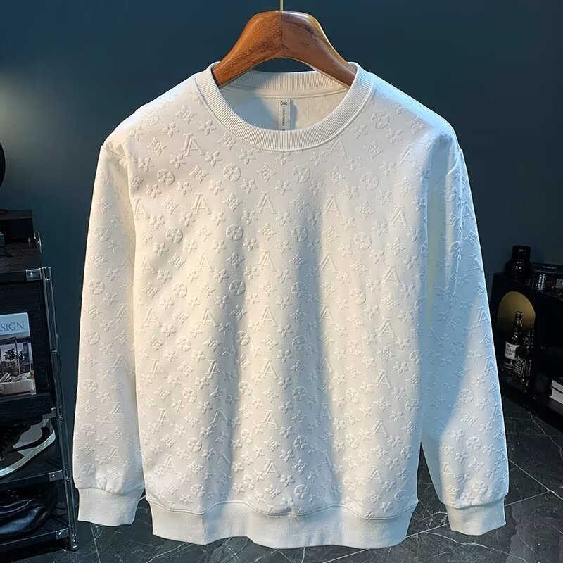 Luxury Brand Designer Clothes Autumn And Winter Jacquard Sweatshirt For Men, New Korean-Style Round-Neck Loose Top For Spring And Autumn, Hong Kong Fa